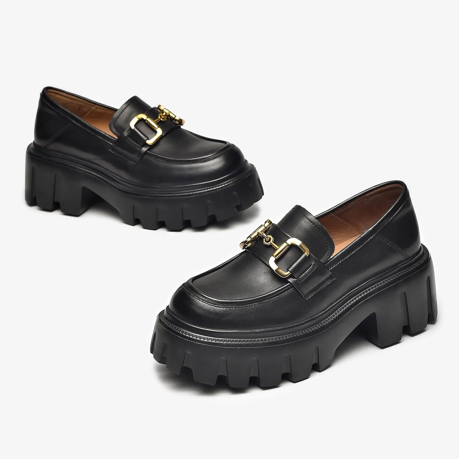 BEAU TODAY Chunky Loafers Women,Platform Loafers for Women,Lug Sole Slip On Leather Classic Penny Shoes,Comfortable Office Work Business Casual Dress Shoes