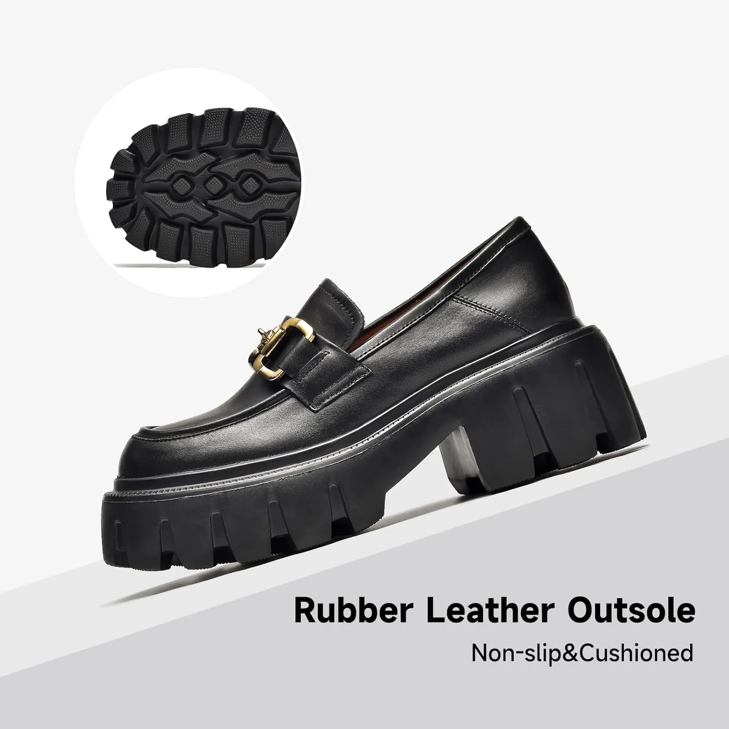 BEAU TODAY Chunky Loafers Women,Platform Loafers for Women,Lug Sole Slip On Leather Classic Penny Shoes,Comfortable Office Work Business Casual Dress Shoes