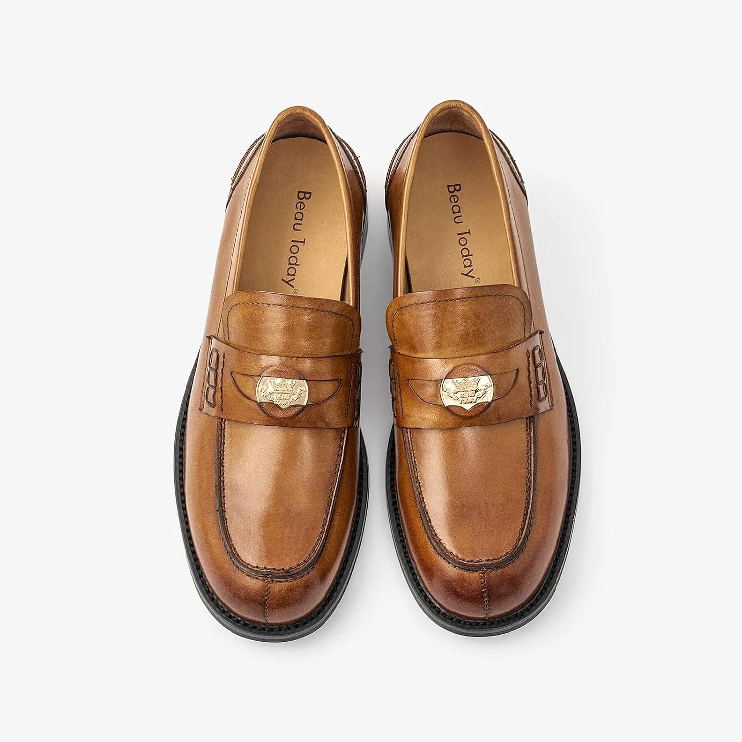 BEAU TODAY Flat Loafers for Women, Women’s Leather Penny Loafers, Slip-on Flats for Women, Comfortable Dressy Business Casual Office Non-Slip Round Toe Loafers