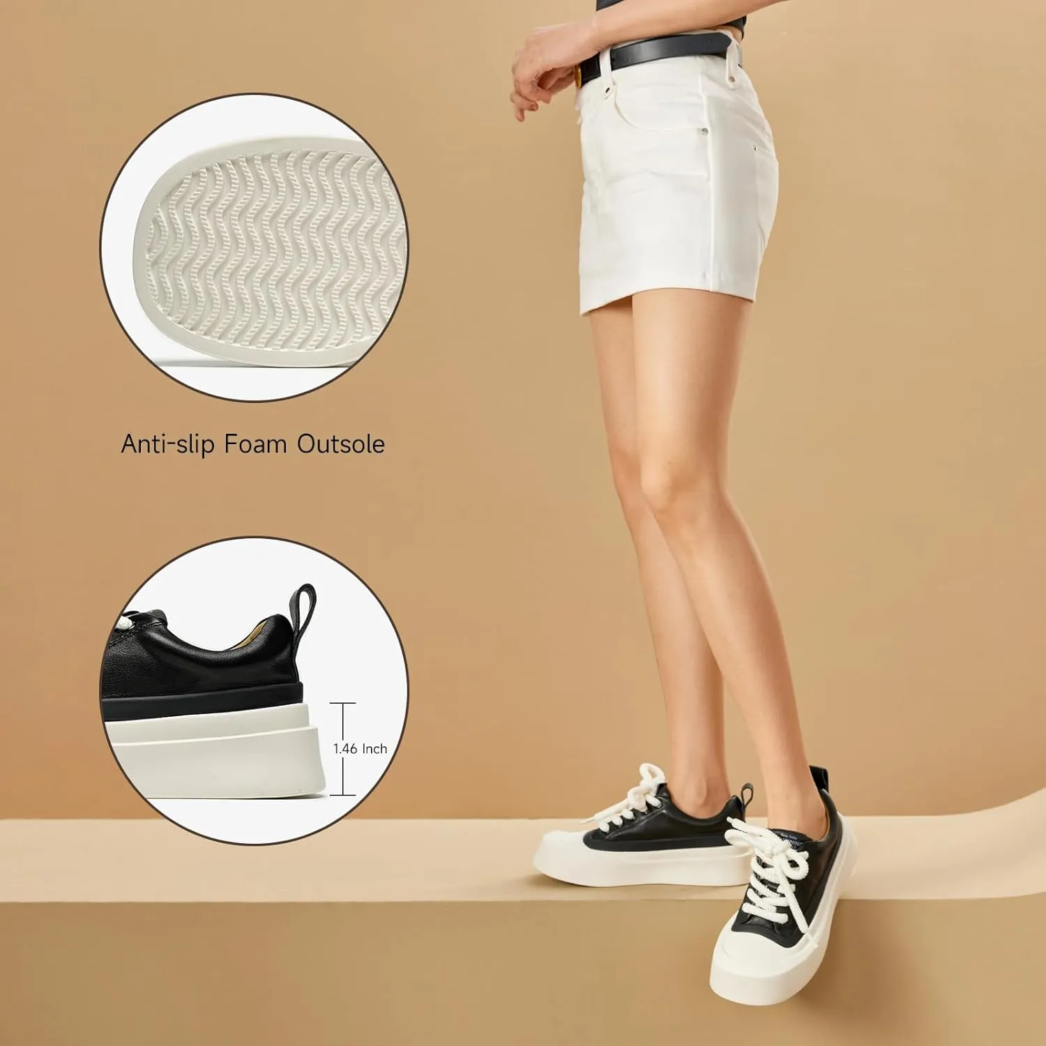 BEAU TODAY Platform Sneakers for Women, Womens Fashion Sneakers, Breathable Comfort Casual Tennis Shoes, Lightweight Lace-up Shoes for Travel Gym Work