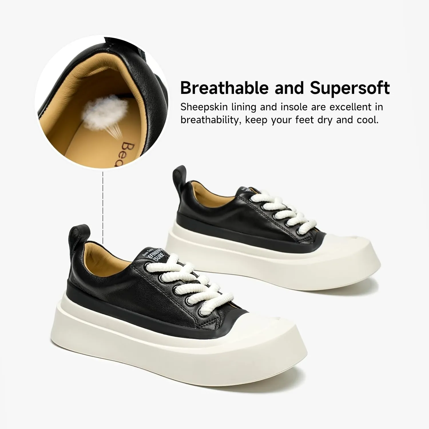 BEAU TODAY Platform Sneakers for Women, Womens Fashion Sneakers, Breathable Comfort Casual Tennis Shoes, Lightweight Lace-up Shoes for Travel Gym Work