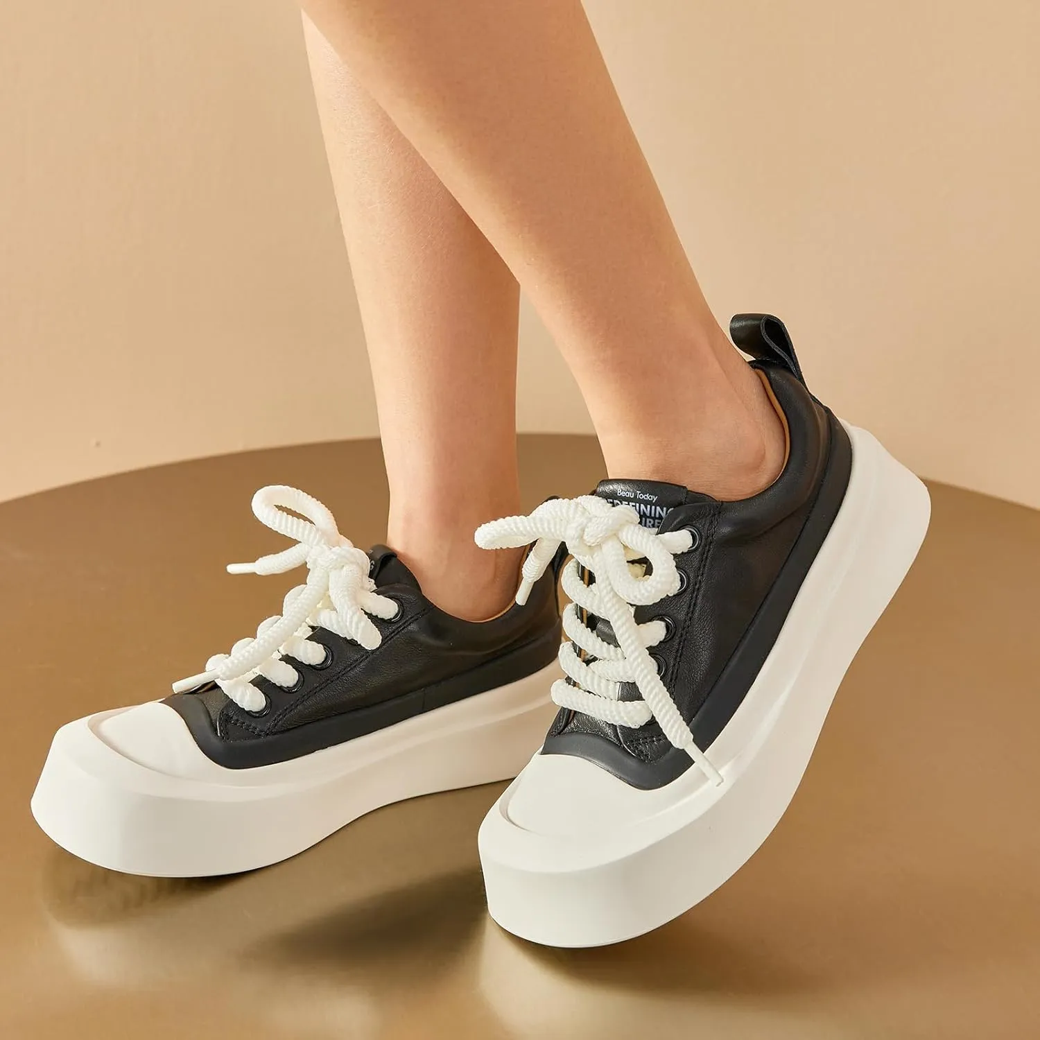 BEAU TODAY Platform Sneakers for Women, Womens Fashion Sneakers, Breathable Comfort Casual Tennis Shoes, Lightweight Lace-up Shoes for Travel Gym Work