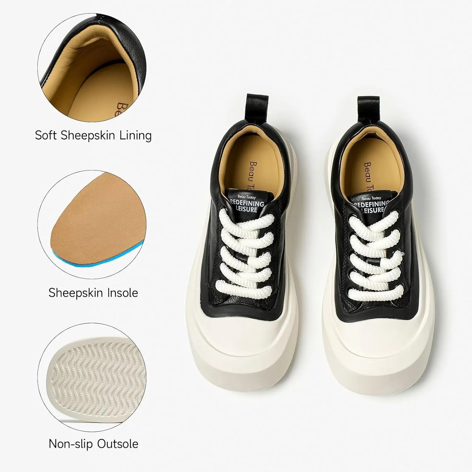 BEAU TODAY Platform Sneakers for Women, Womens Fashion Sneakers, Breathable Comfort Casual Tennis Shoes, Lightweight Lace-up Shoes for Travel Gym Work