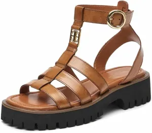 BEAU TODAY Women's Platform Fisherman Sandals, Chunky Gladiator Sandals for Women, Casual Open Toe Leather Sandals, Comfortable Lightweight Dressy Sandals with Ankle Buckle
