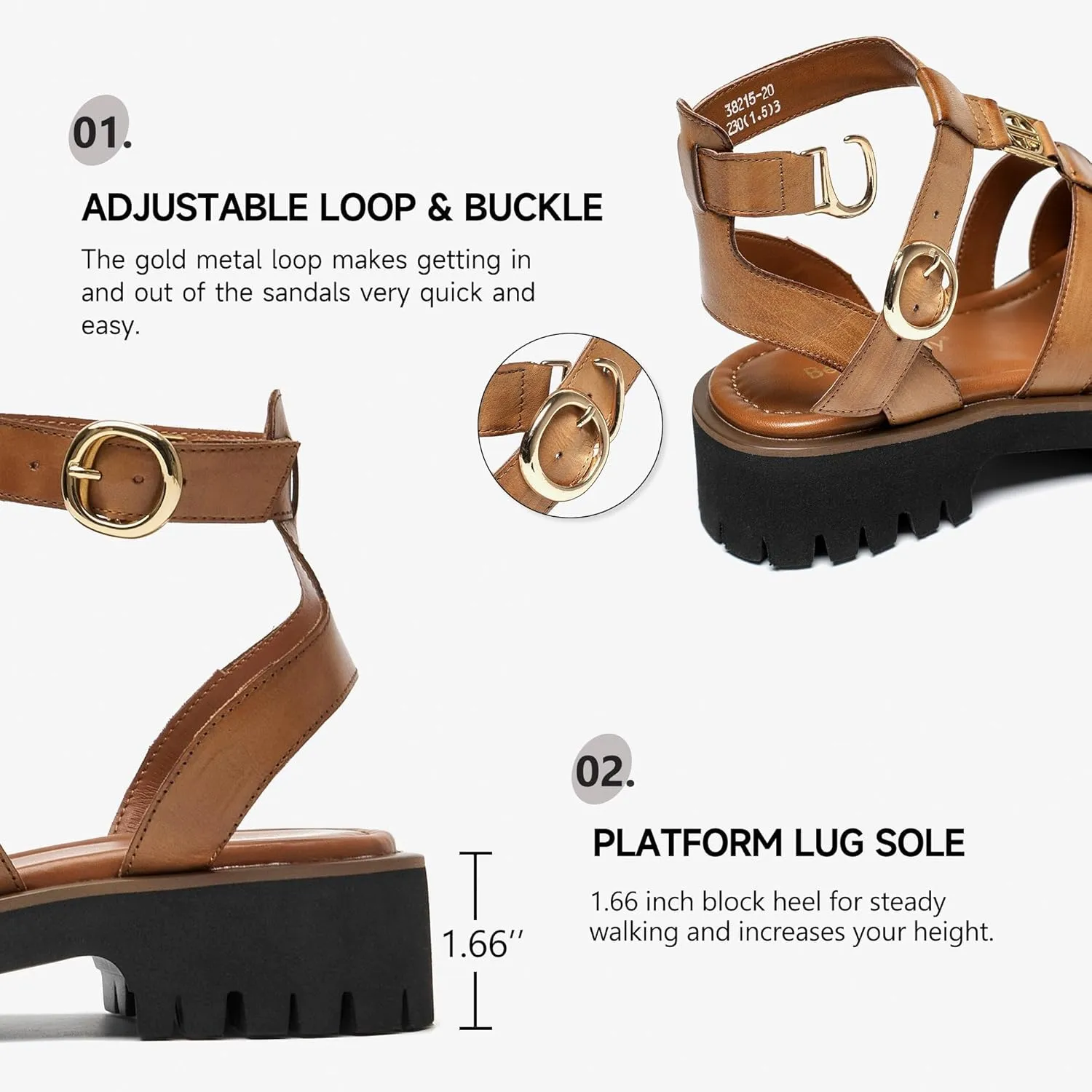 BEAU TODAY Women's Platform Fisherman Sandals, Chunky Gladiator Sandals for Women, Casual Open Toe Leather Sandals, Comfortable Lightweight Dressy Sandals with Ankle Buckle