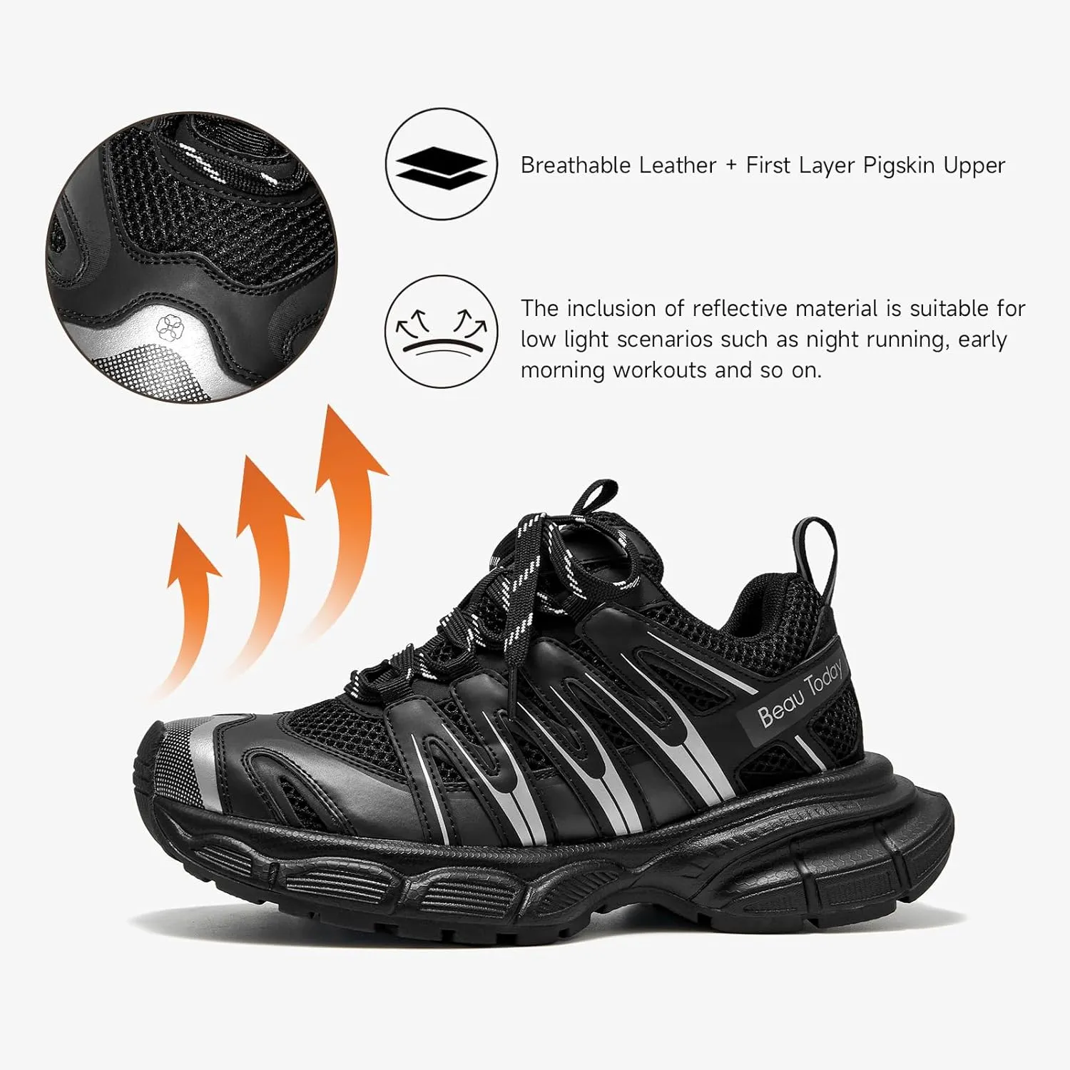 BEAU TODAY Women's Walking Shoes, Chunky Platform Fashion Sneakers for Women, Comfortable Casual Lightweight Lace-up Gym Workout Athletic Tennis Shoes