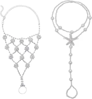 Beebeecraft 4Pcs 2 Styles Beach Anklets for Women Alloy Clear Rhinestone Boho Ball Barefoot Sandal Chain Foot Ring for Summer Jewelry Gifts