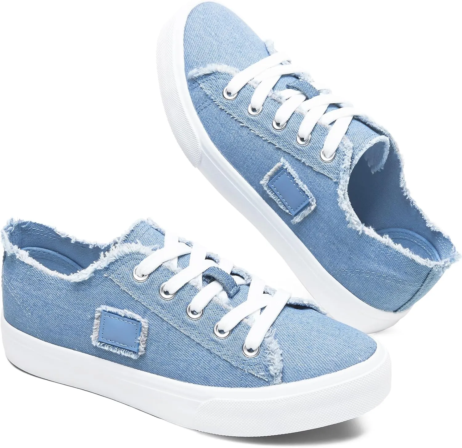 BENPAO Women's White Canvas Shoes Black Canvas Fashion Sneakers for Women Comfortable Casual Tennis Shoes Low Top Walking Shoes