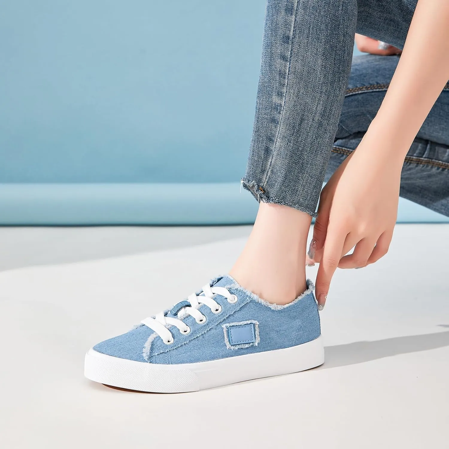 BENPAO Women's White Canvas Shoes Black Canvas Fashion Sneakers for Women Comfortable Casual Tennis Shoes Low Top Walking Shoes