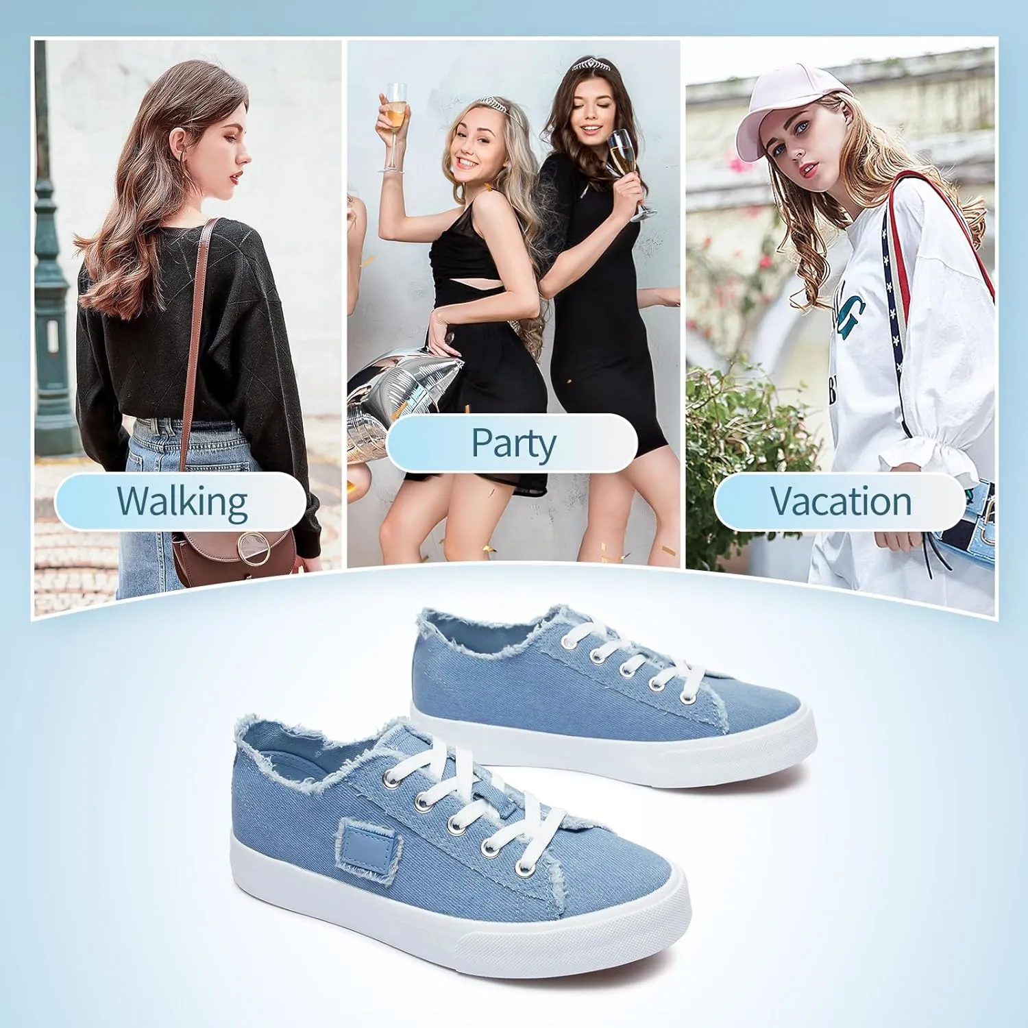 BENPAO Women's White Canvas Shoes Black Canvas Fashion Sneakers for Women Comfortable Casual Tennis Shoes Low Top Walking Shoes