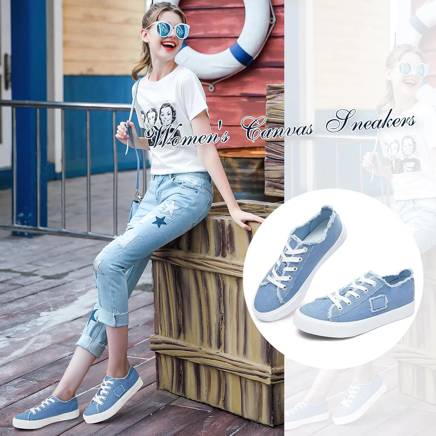 BENPAO Women's White Canvas Shoes Black Canvas Fashion Sneakers for Women Comfortable Casual Tennis Shoes Low Top Walking Shoes