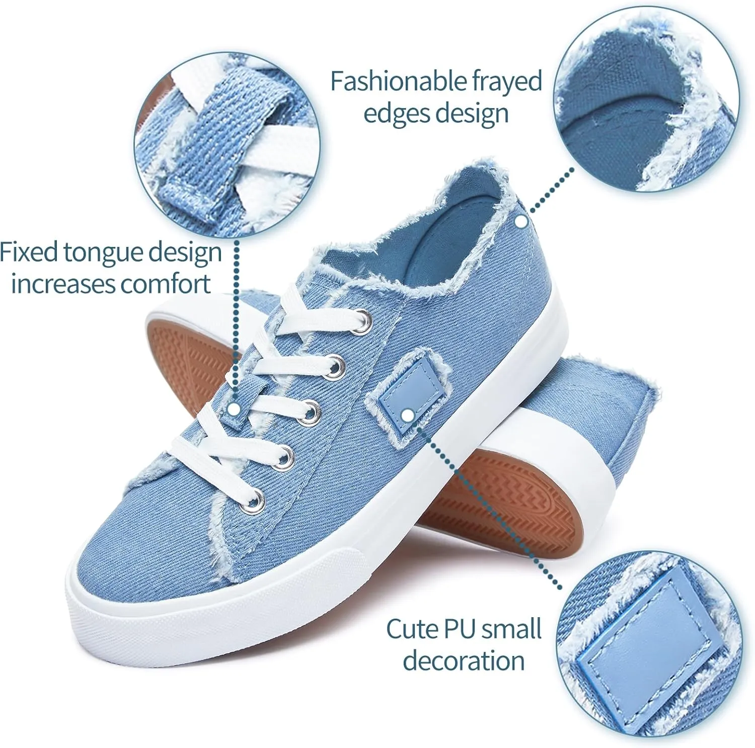 BENPAO Women's White Canvas Shoes Black Canvas Fashion Sneakers for Women Comfortable Casual Tennis Shoes Low Top Walking Shoes