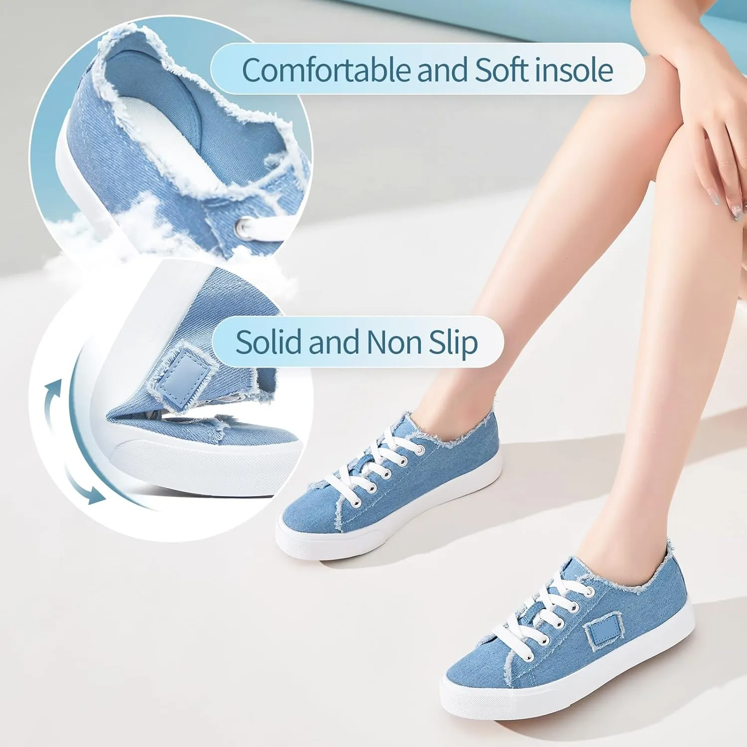BENPAO Women's White Canvas Shoes Black Canvas Fashion Sneakers for Women Comfortable Casual Tennis Shoes Low Top Walking Shoes