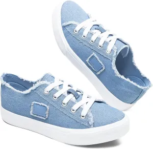 BENPAO Women's White Canvas Shoes Black Canvas Fashion Sneakers for Women Comfortable Casual Tennis Shoes Low Top Walking Shoes
