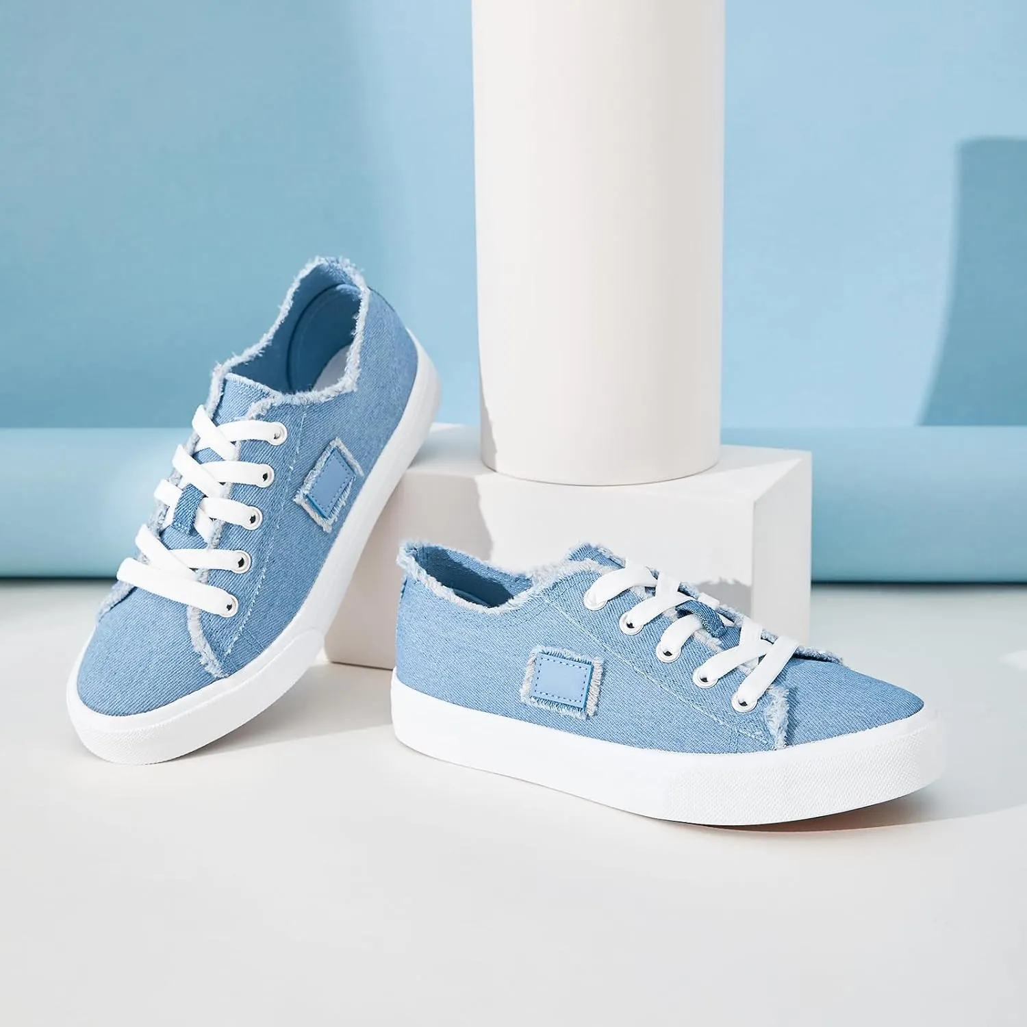 BENPAO Women's White Canvas Shoes Black Canvas Fashion Sneakers for Women Comfortable Casual Tennis Shoes Low Top Walking Shoes