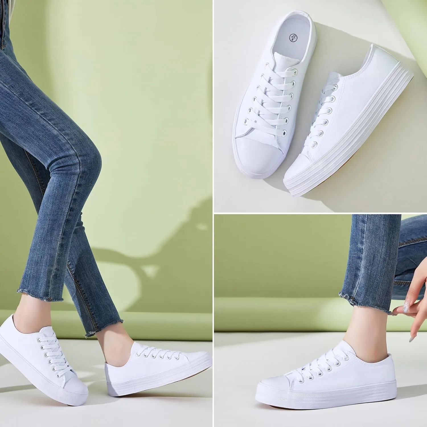 BENPAO Womens White Canvas Sneakers Casual Tennis Shoes for Women Black Fashion Sneakers Comfortable Low Top Walking Shoes