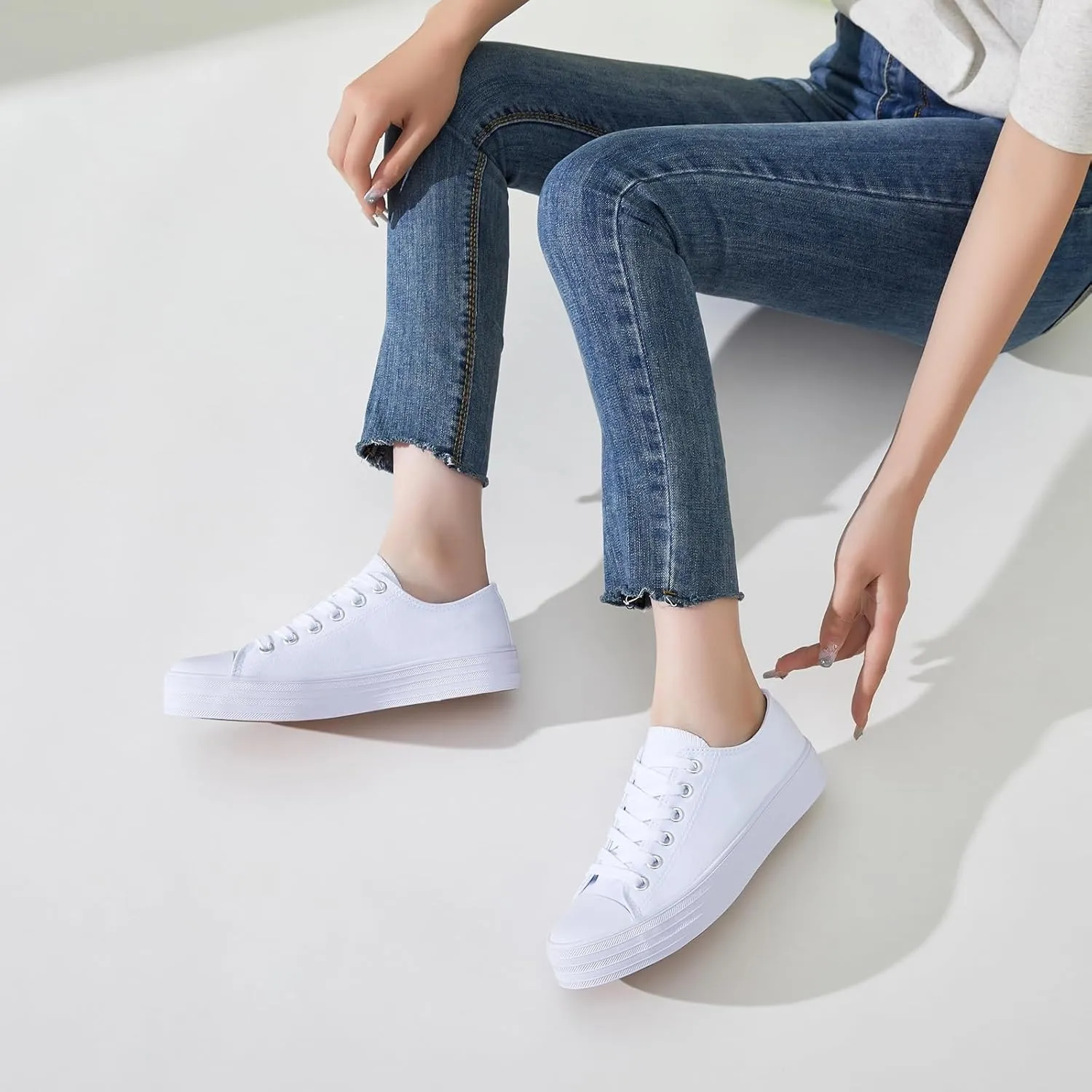 BENPAO Womens White Canvas Sneakers Casual Tennis Shoes for Women Black Fashion Sneakers Comfortable Low Top Walking Shoes