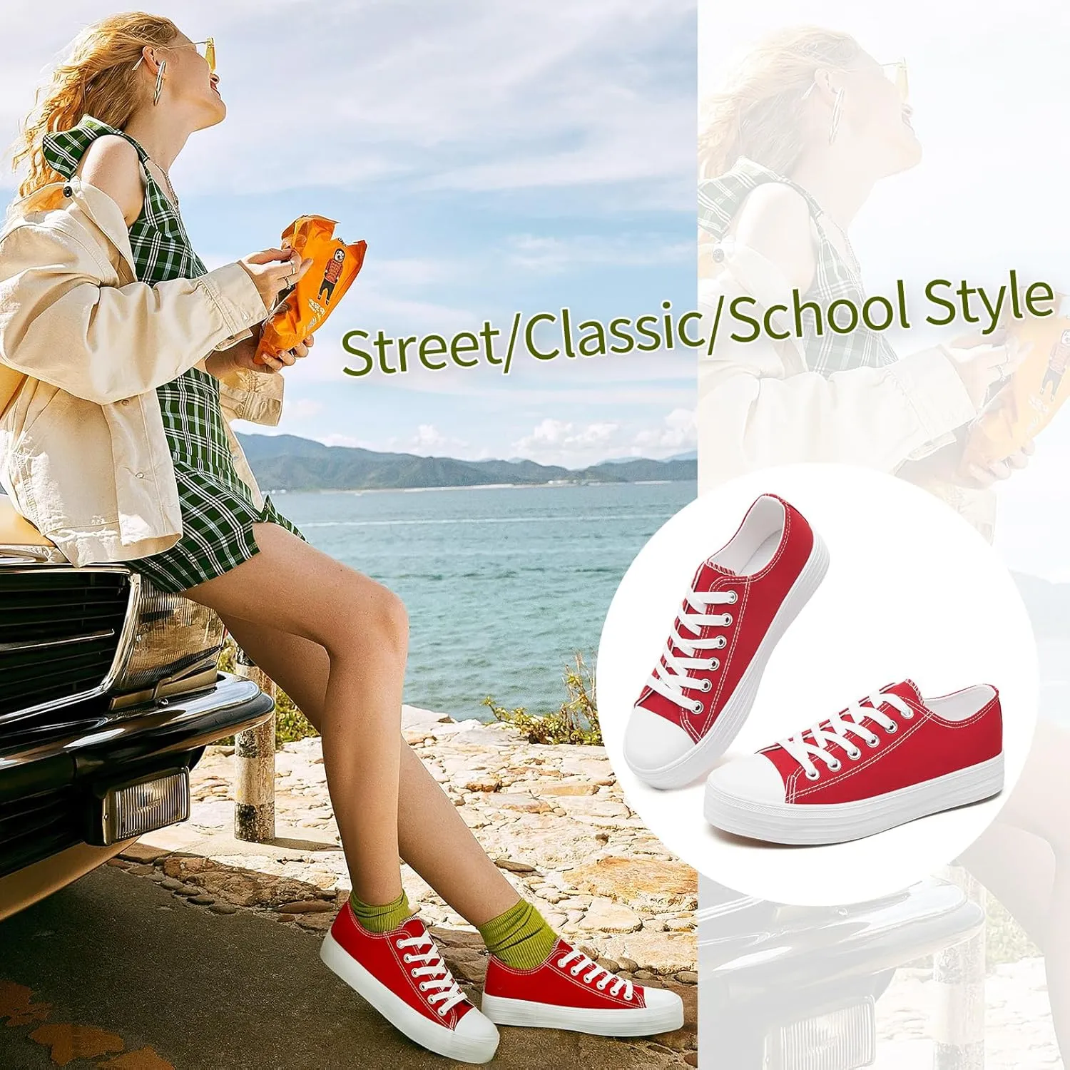 BENPAO Womens White Canvas Sneakers Casual Tennis Shoes for Women Black Fashion Sneakers Comfortable Low Top Walking Shoes