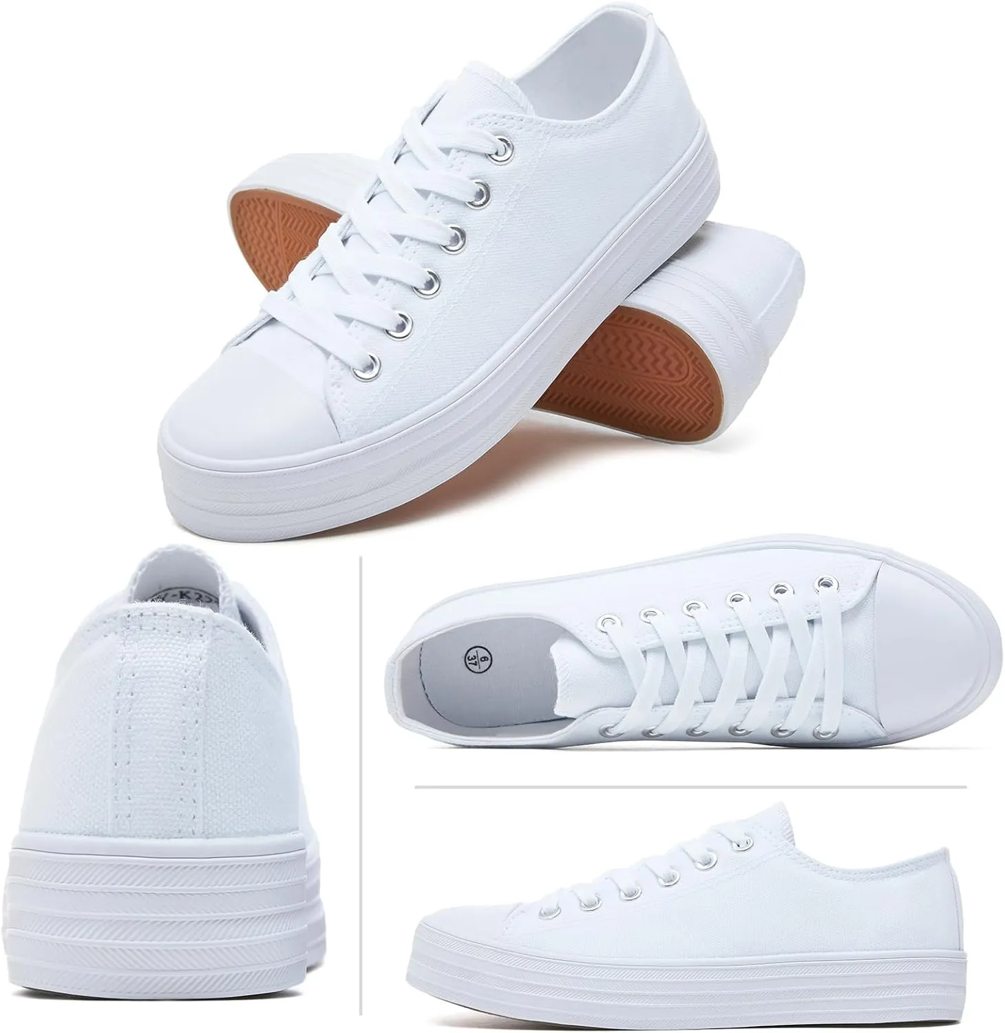 BENPAO Womens White Canvas Sneakers Casual Tennis Shoes for Women Black Fashion Sneakers Comfortable Low Top Walking Shoes
