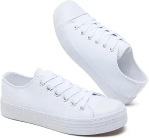 BENPAO Womens White Canvas Sneakers Casual Tennis Shoes for Women Black Fashion Sneakers Comfortable Low Top Walking Shoes