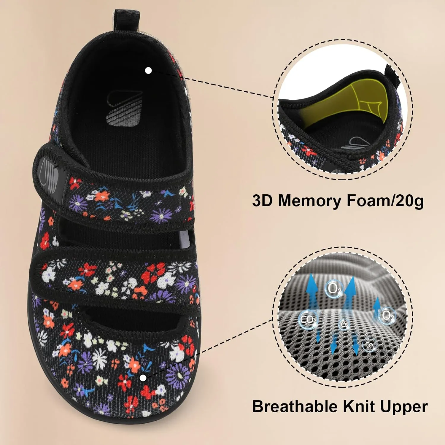Besroad Womens Walking Shoes Wide Diabetic Shoes Adjustable Barefoot Casual Sneakers Breathable Zero Drop Arthritis Edema Sneakers Indoor Outdoor