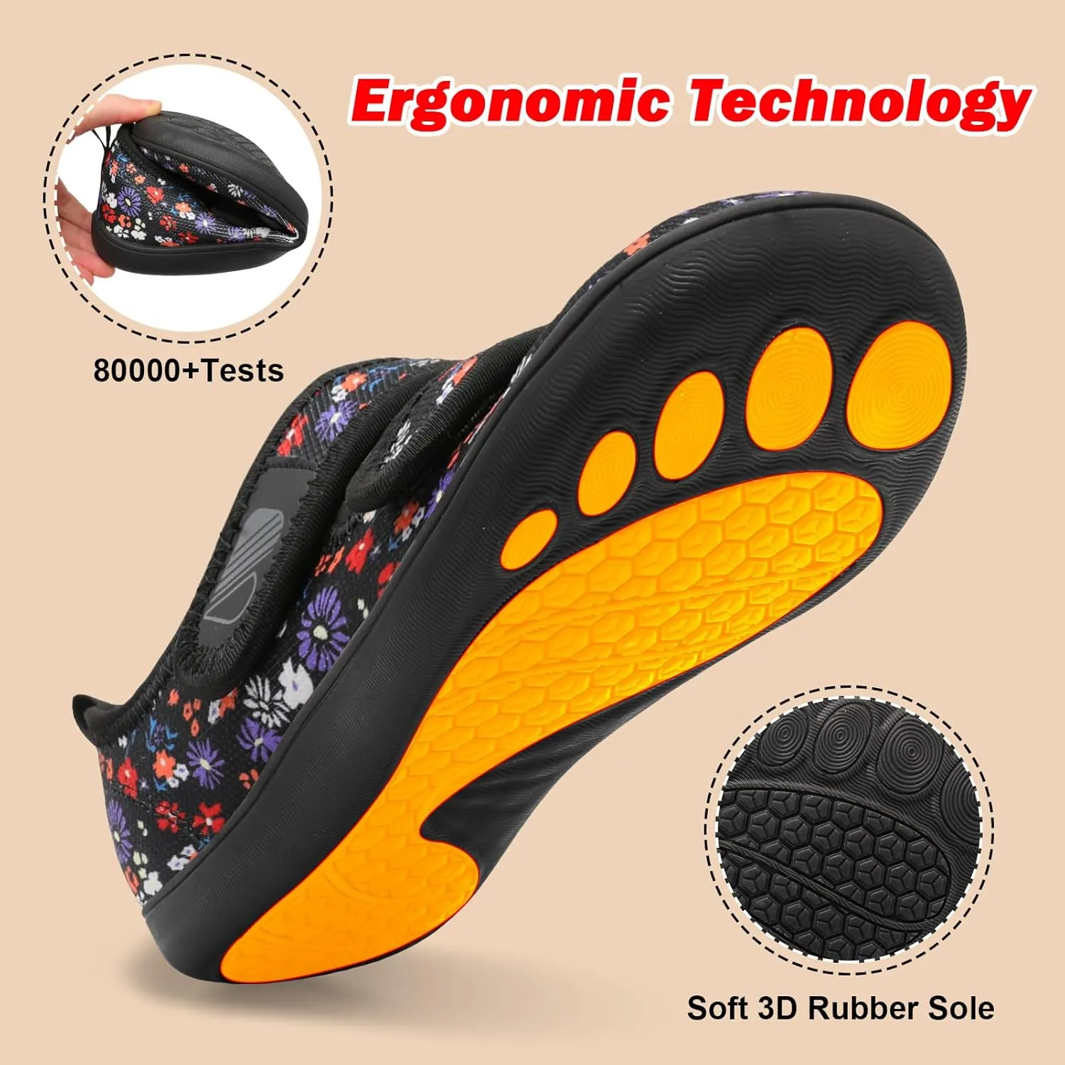 Besroad Womens Walking Shoes Wide Diabetic Shoes Adjustable Barefoot Casual Sneakers Breathable Zero Drop Arthritis Edema Sneakers Indoor Outdoor