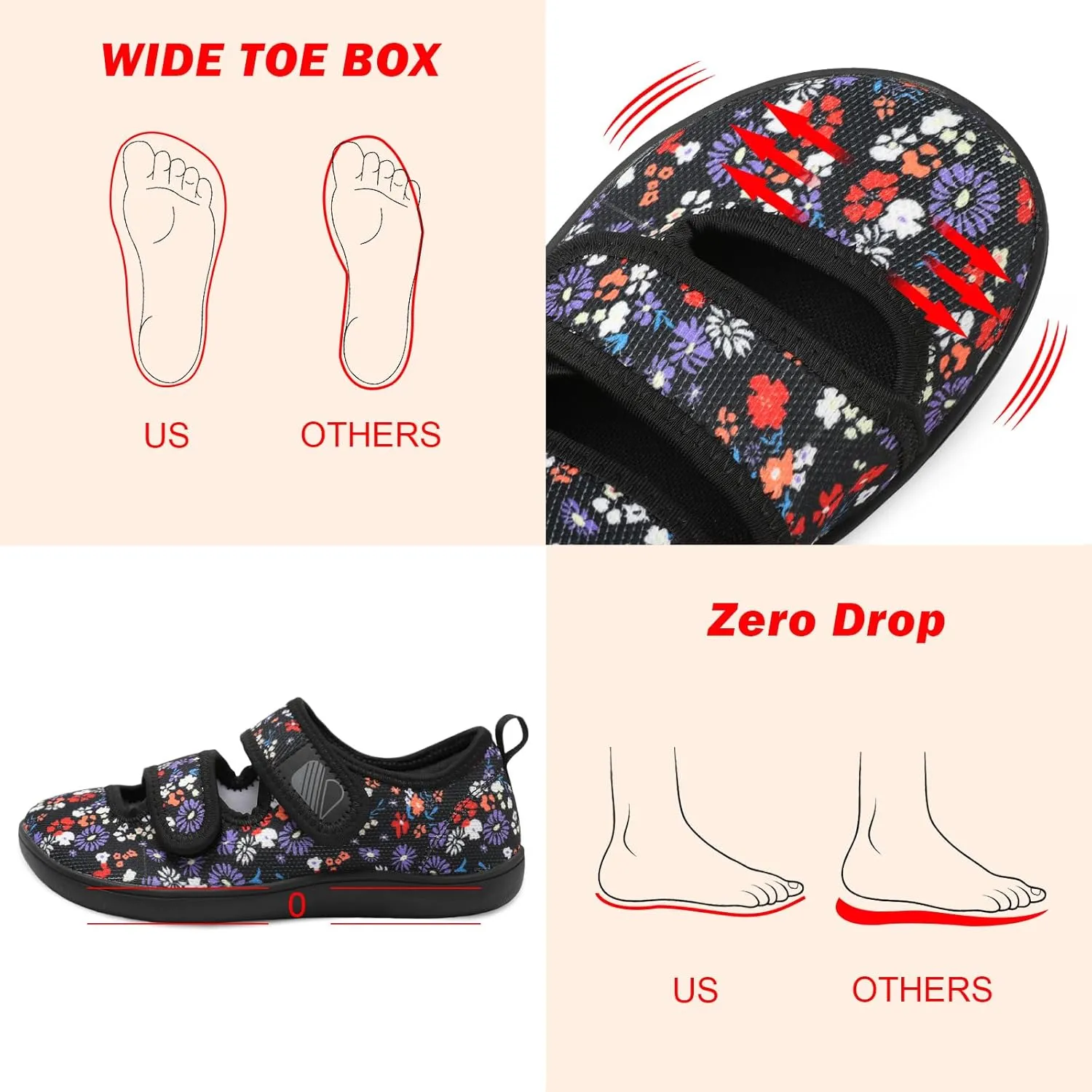 Besroad Womens Walking Shoes Wide Diabetic Shoes Adjustable Barefoot Casual Sneakers Breathable Zero Drop Arthritis Edema Sneakers Indoor Outdoor