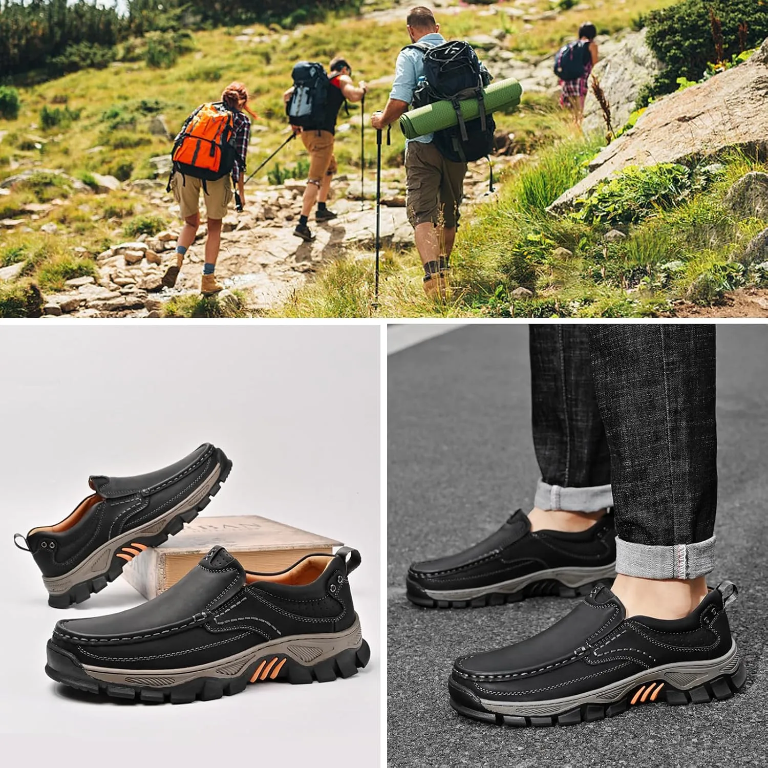 bumuam Shoes for Men, Lightweight Breathable Casual Sneaker, Slip on Shoes for Men Work Loafers, Orthopedic Shoes, for Travel, Camping, Running