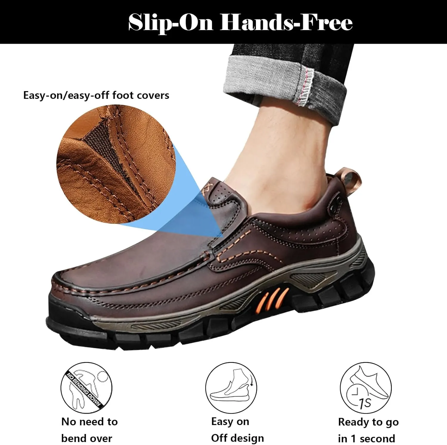bumuam Shoes for Men, Lightweight Breathable Casual Sneaker, Slip on Shoes for Men Work Loafers, Orthopedic Shoes, for Travel, Camping, Running