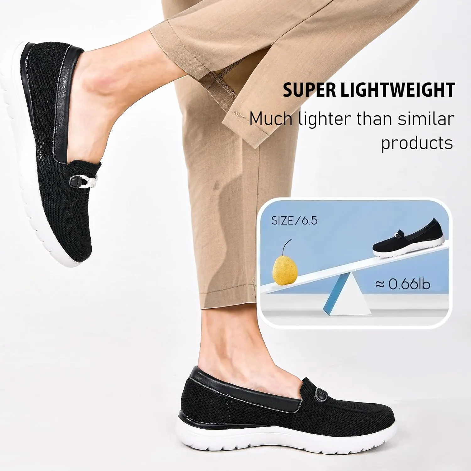 Buyrew Loafers for Women Comfort Slip On Walking Shoes Knit Dressy Comfortable Business Casual Work Flats
