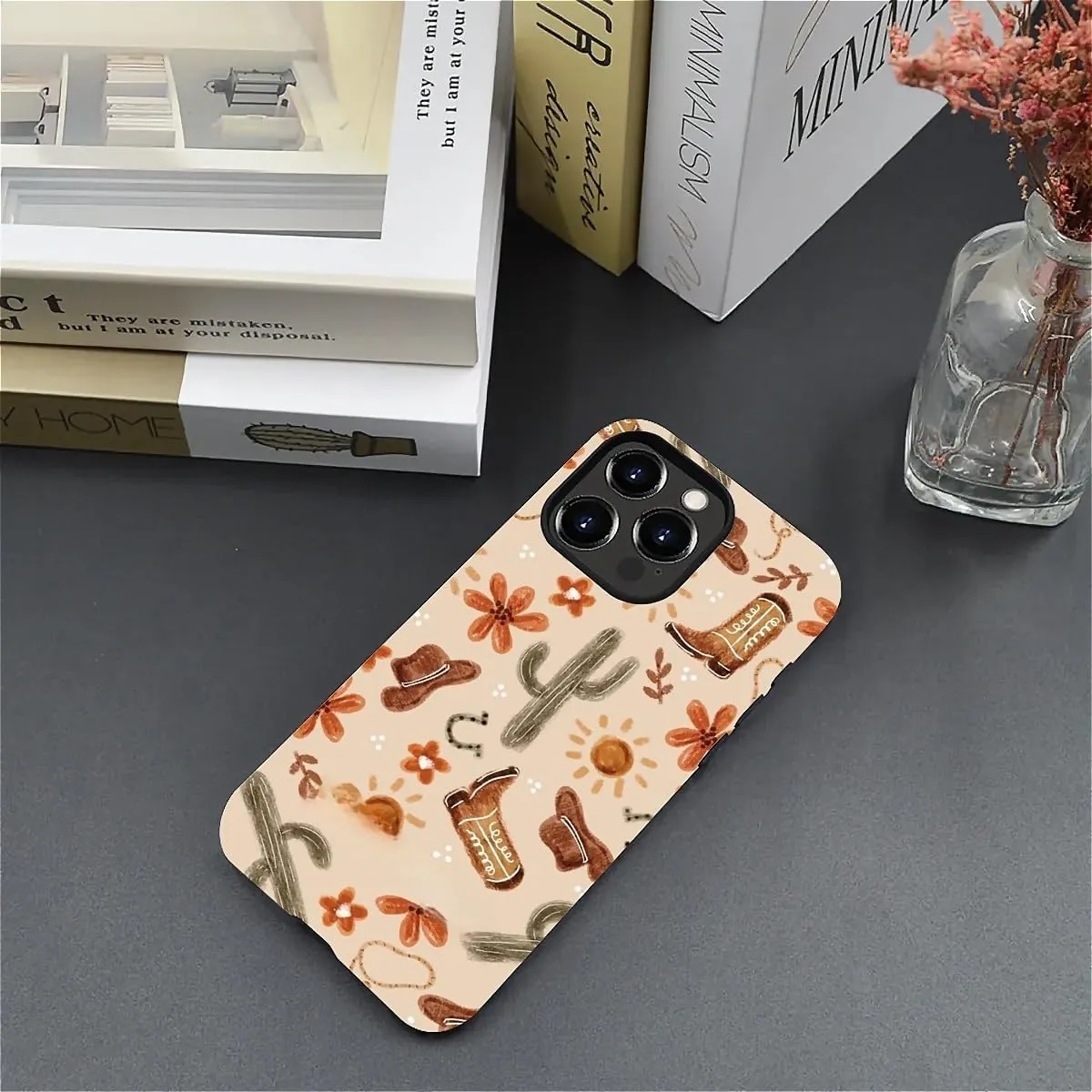 Case Compatible with iPhone 14 Pro Max, Matte Mixed Double-Layer Hard Shell Soft Silicone TPU Shock Protective Denim Boots Cactus