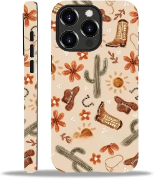 Case Compatible with iPhone 14 Pro Max, Matte Mixed Double-Layer Hard Shell Soft Silicone TPU Shock Protective Denim Boots Cactus