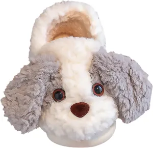 Childrens Fuzzy Puppy Soft Slippers With Dogs Kids Girls Boys Bedroom Indoor Outdoor Cute Animal Memory Foam Flat Shoes
