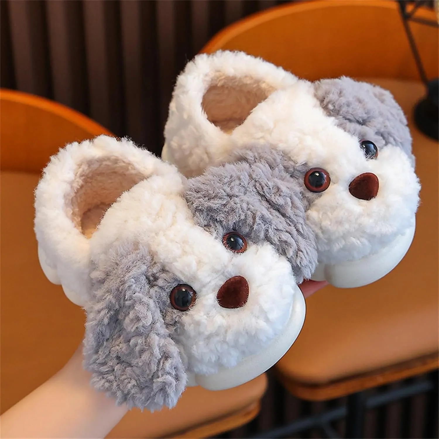 Childrens Fuzzy Puppy Soft Slippers With Dogs Kids Girls Boys Bedroom Indoor Outdoor Cute Animal Memory Foam Flat Shoes