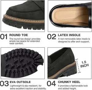 Chunky Black Suede Platform Loafers Women Comfort Shoes Lug Sole, Platform Loafers for Women Chunky Heel, Women's Loafers & Slip-ons, Penny Loafers Dress Shoes Business Casual Walking Flats