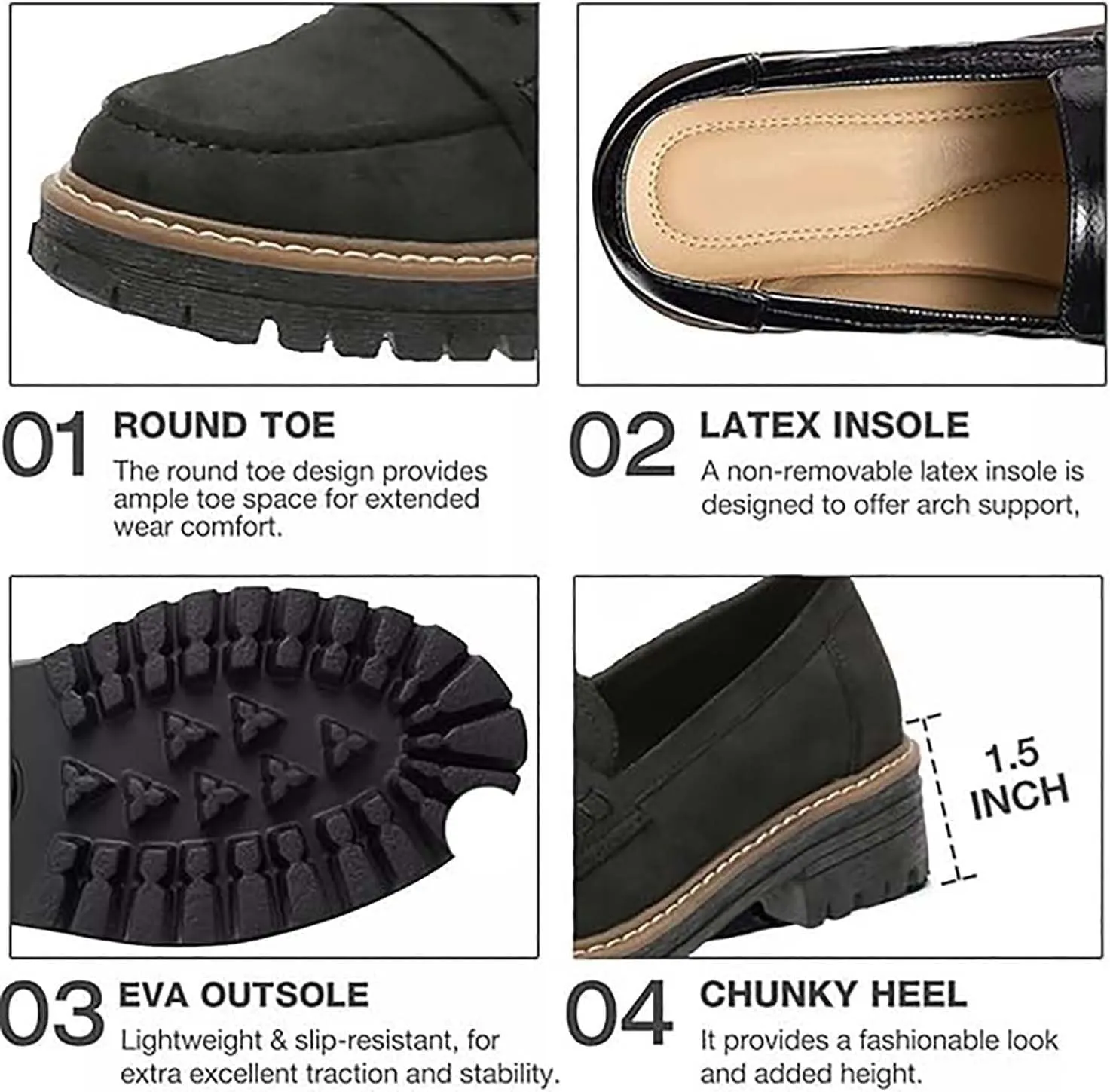 Chunky Black Suede Platform Loafers Women Comfort Shoes Lug Sole, Platform Loafers for Women Chunky Heel, Women's Loafers & Slip-ons, Penny Loafers Dress Shoes Business Casual Walking Flats