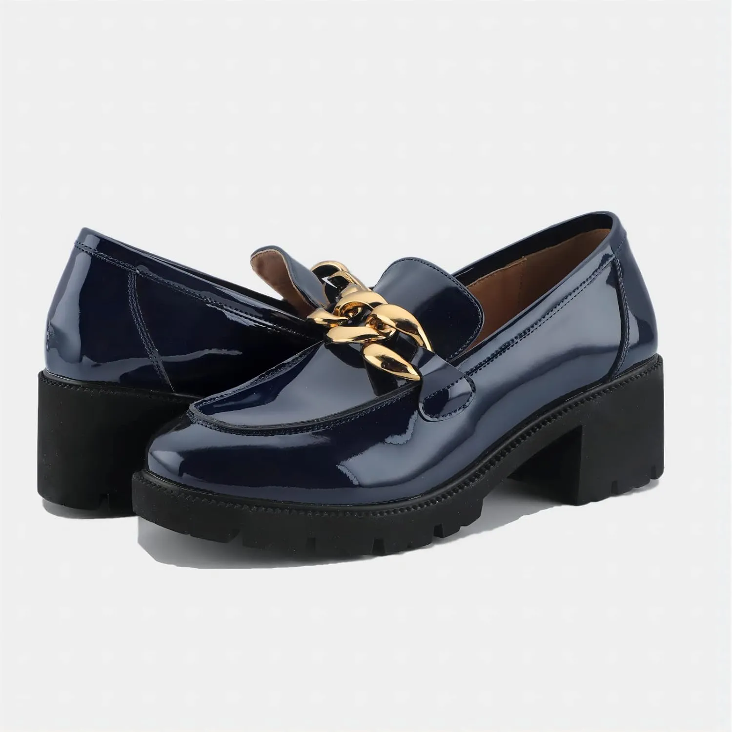 Chunky Loafers Women Platform Loafers for Women Comfort Slip-on Loafers with Chain Faux Leather