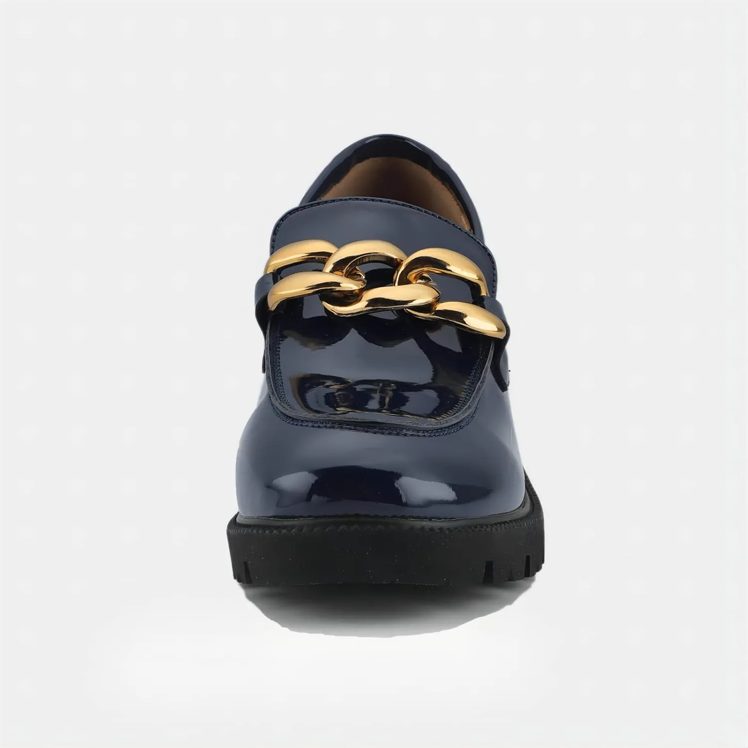 Chunky Loafers Women Platform Loafers for Women Comfort Slip-on Loafers with Chain Faux Leather