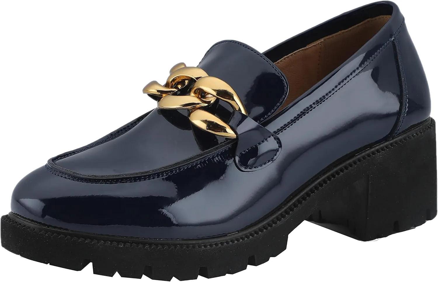 Chunky Loafers Women Platform Loafers for Women Comfort Slip-on Loafers with Chain Faux Leather