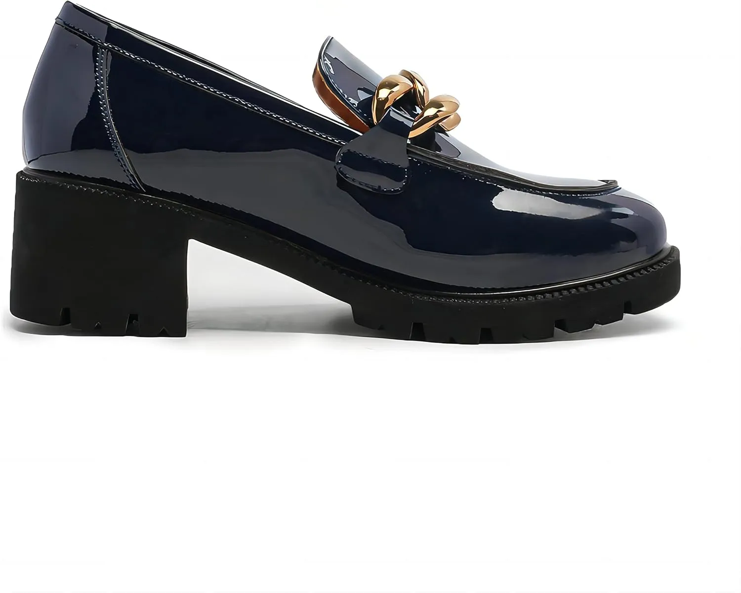 Chunky Loafers Women Platform Loafers for Women Comfort Slip-on Loafers with Chain Faux Leather
