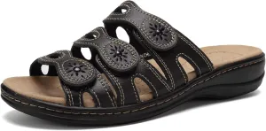 CIOR Women's Classic Leather Sandals, Black, Flat, Open Toe, Arch Support, Adjustable Strap, Casual, Water Resistant, Perfect for Beach, Street, Shopping, Dating, Vacation, Pool, Party