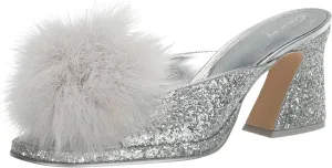 Circus NY by Sam Edelman Women's Hadie Heeled Sandal, Soft Silver Glitter Fluff, 8