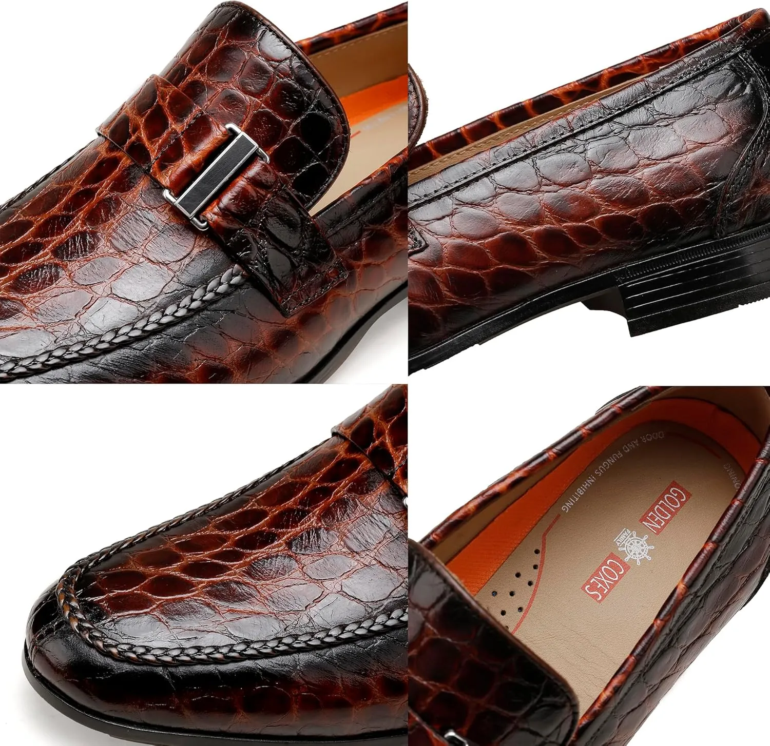 Classic Leather Dress Shoes for Men, Premium Alligator Printed Bussiness Dress Slip on Loafer for Mens