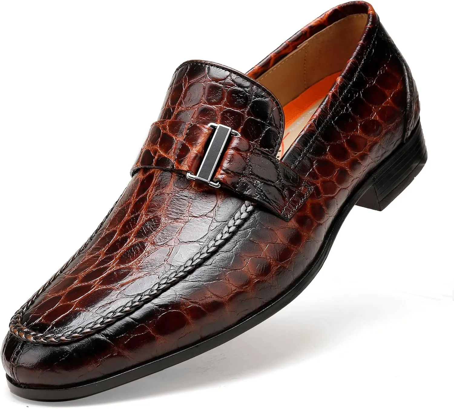 Classic Leather Dress Shoes for Men, Premium Alligator Printed Bussiness Dress Slip on Loafer for Mens