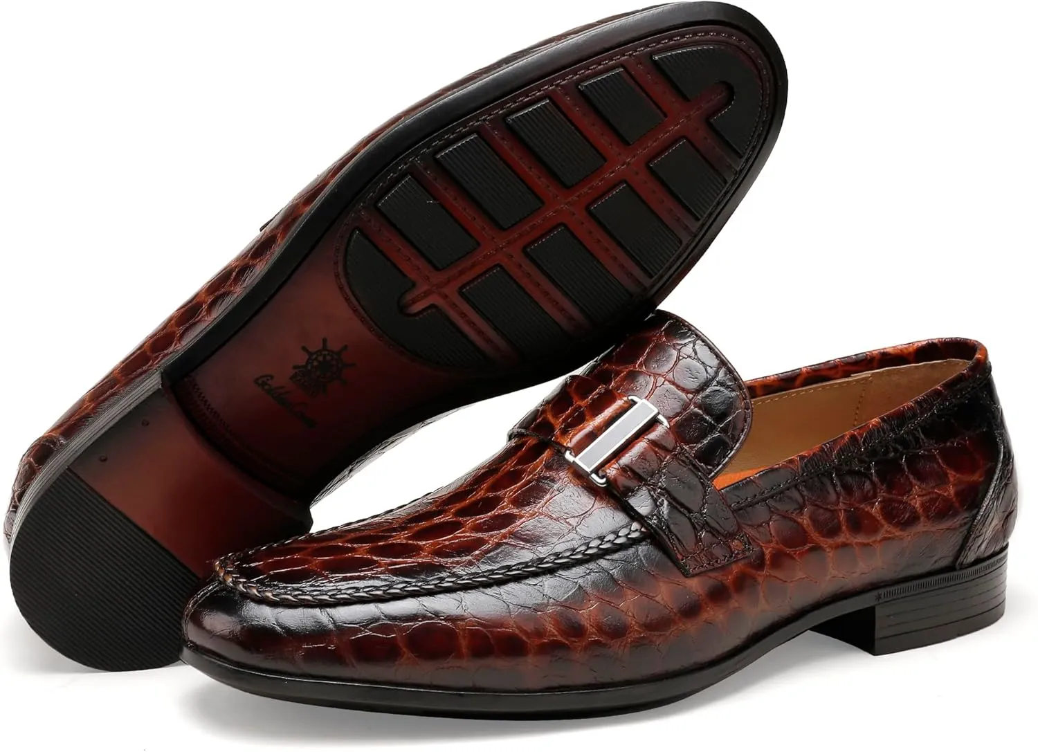 Classic Leather Dress Shoes for Men, Premium Alligator Printed Bussiness Dress Slip on Loafer for Mens