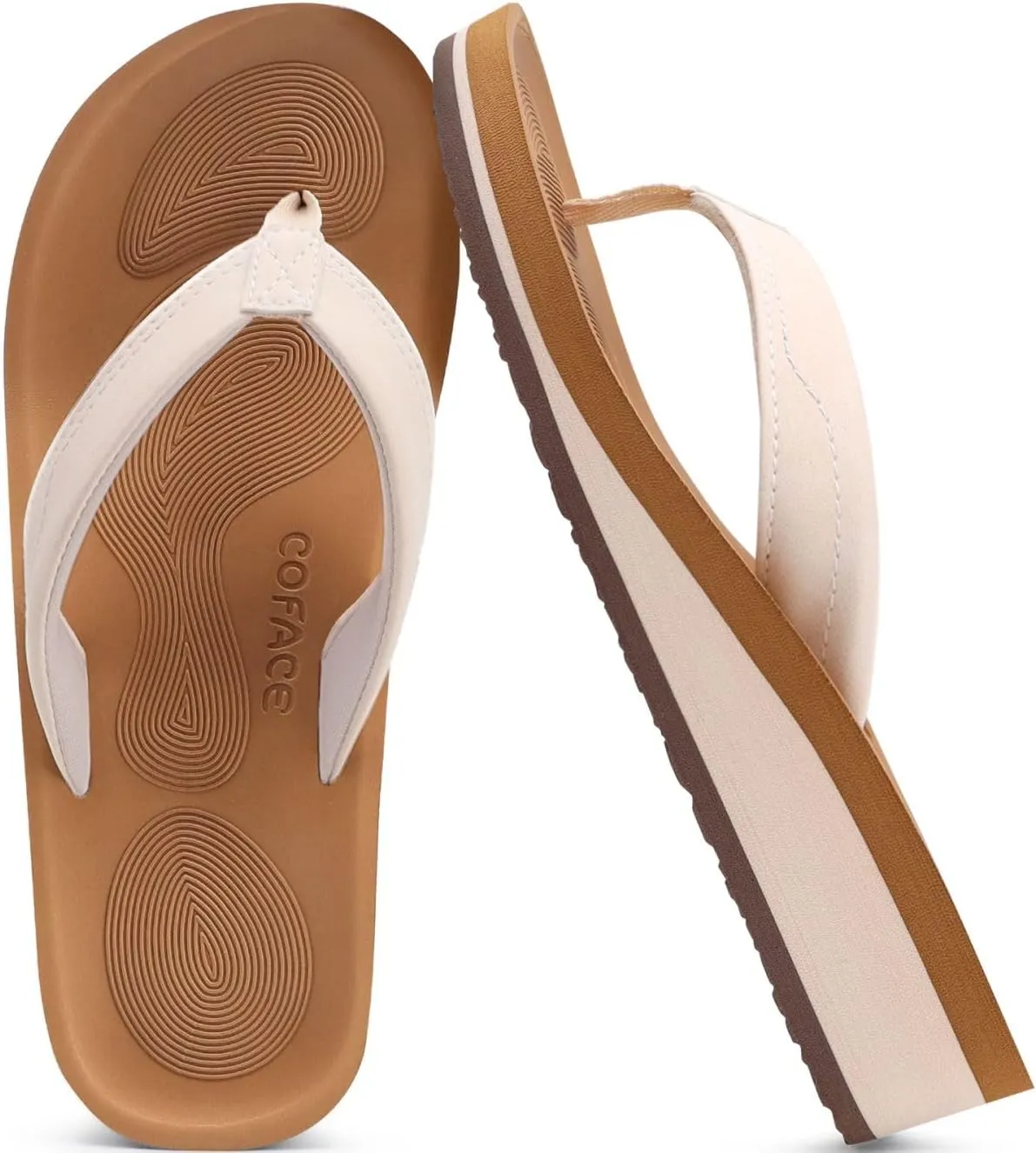 COFACE Flip Flops for Women With Comfortable Arch Support Ladies Fashion Platform Thong Sandals Soft Yoga Mat Sole For Beach/Indoor Outdoor