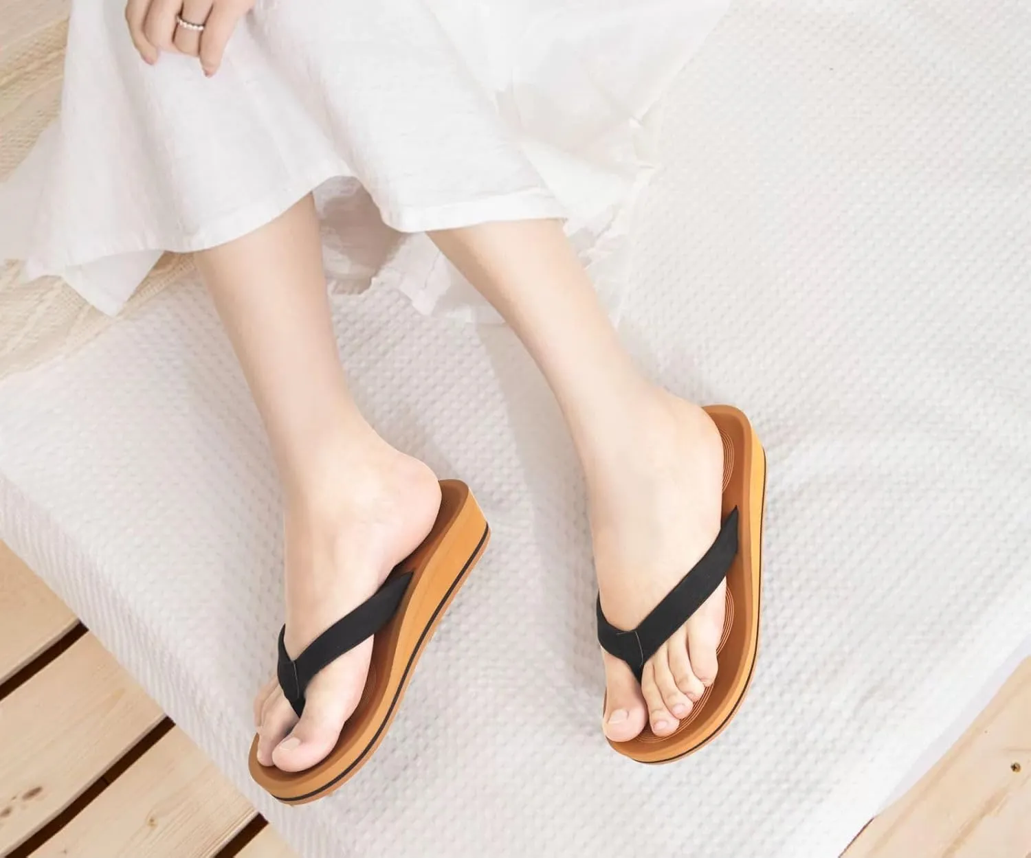 COFACE Flip Flops for Women With Comfortable Arch Support Ladies Fashion Platform Thong Sandals Soft Yoga Mat Sole For Beach/Indoor Outdoor