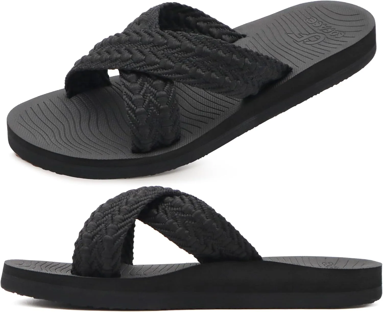 COFACE Womens Orthopedic Sandals Comfortable Orthotic Soft Cushion Recovery Plantar Fasciitis Walking Slip On Ladies Cloud Cross Slides for Woman Size 5-11