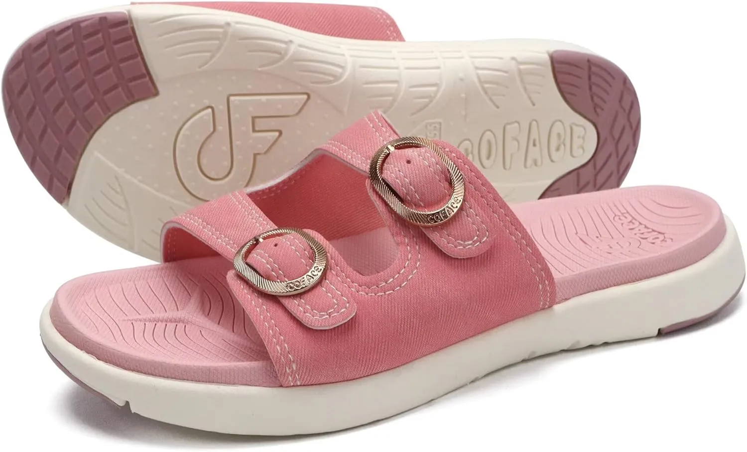COFACE Womens Orthotic Slides Comfort Plantar Fasciitis Arch Support Slip on Flat Sandals Ladies Soft Cushion Fashion Yoga Mat Slippers With Adjustable Straps