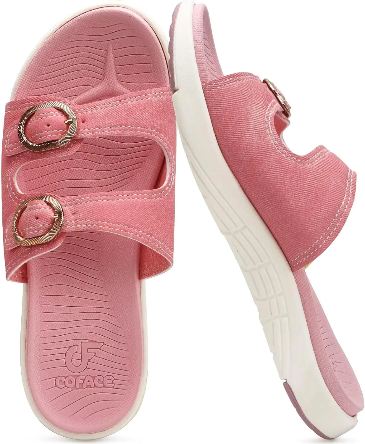 COFACE Womens Orthotic Slides Comfort Plantar Fasciitis Arch Support Slip on Flat Sandals Ladies Soft Cushion Fashion Yoga Mat Slippers With Adjustable Straps